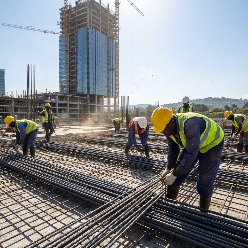 Construction site using steel bars
